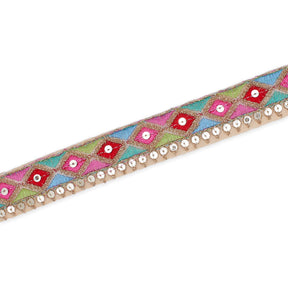 1 25 Inch Diamond Geometric Sequined Metallic Corded Embroidered Trim SV581449 Nude A2