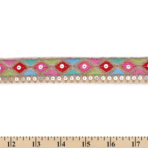 1 25 Inch Diamond Geometric Sequined Metallic Corded Embroidered Trim SV581449 Nude A9