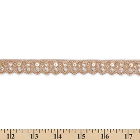 3 4 Inch Ornamental Sequined Metallic Cording With Embroidery On Mesh Trim SV581507 Beige A9
