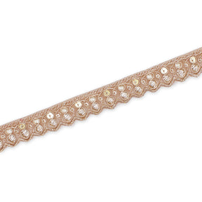 3 4 Inch Ornamental Sequined Metallic Cording With Embroidery On Mesh Trim SV581507 Beige A2