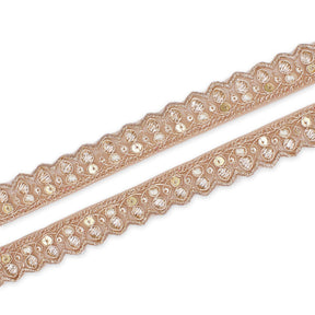 3 4 Inch Ornamental Sequined Metallic Cording With Embroidery On Mesh Trim SV581507 Beige A1