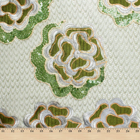 Marigold Floral Embroidery On Mesh Fabric SV580975 Green 3