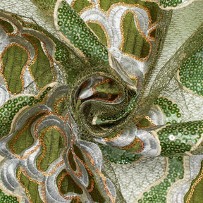 Marigold Floral Embroidery On Mesh Fabric SV580975 Green 1