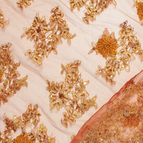 Rust Embroidered Daisy On Mesh Fabric SV580935 1