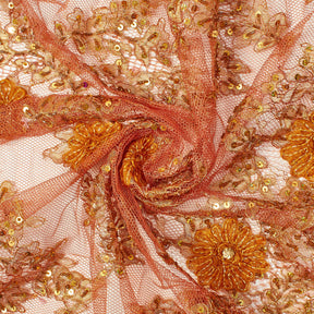 Rust Embroidered Daisy On Mesh Fabric SV580935 2