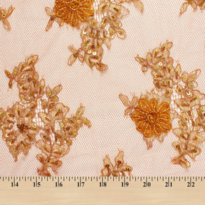 Rust Embroidered Daisy On Mesh Fabric SV580935 4