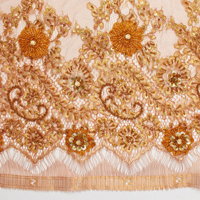 Rust Embroidered Daisy On Mesh Fabric SV580935 3
