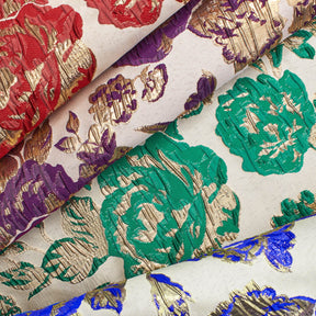 Rose Floral Plain Woven Crinkle Metallic Brocade Jacquard Fabric Group