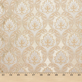 Medallion Extra Wide Metallic Damask Upholstery Jacquard Fabric SV581140 Ivory 4