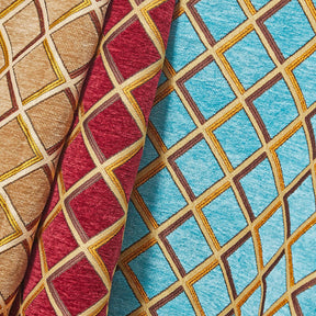 Geometric Grid Metallic Chenille Upholstery Jacquard Fabric Group