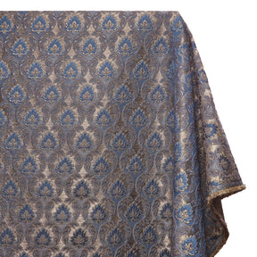 Medallion Extra Wide Metallic Damask Upholstery Jacquard Fabric SV581142 Blue 1