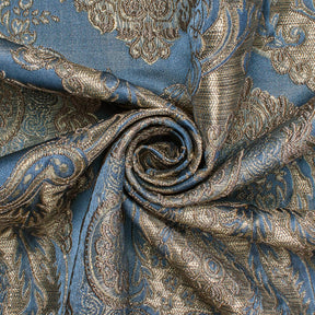 Versailles Extra Wide Two Tone Metallic Damask Jacquard Fabric Blue SV581139 A2