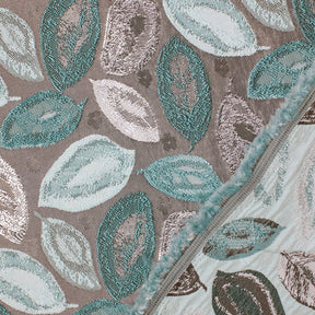 Autumn Leaf Extra Wide Metallic Upholstery Jacquard Fabric SV581157 Mint 3
