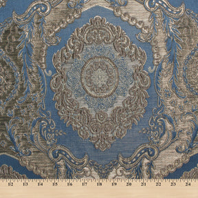 Versailles Extra Wide Two Tone Metallic Damask Jacquard Fabric Blue SV581139 A9