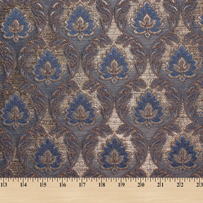 Medallion Extra Wide Metallic Damask Upholstery Jacquard Fabric SV581142 Blue 4