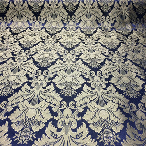 Extra Wide Floral Damask Upholstery Jacquard Fabric SV571010 Navy Blue / Gold 1