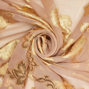 Leafy Vine Metallic Embroidered Chiffon Fabric SV580755 Peach A2