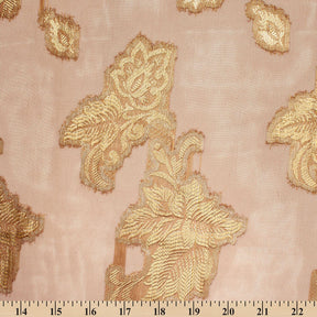 Leafy Vine Metallic Embroidered Chiffon Fabric SV580755 Peach A9