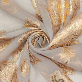 Leafy Vine Metallic Embroidered Chiffon Fabric SV580756 Beige A2