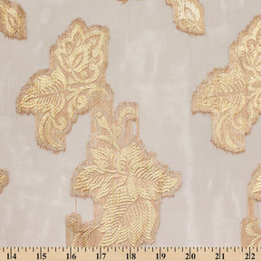 Leafy Vine Metallic Embroidered Chiffon Fabric SV580756 Beige A9