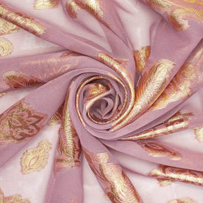 Leafy Vine Metallic Embroidered Chiffon Fabric SV580758 Orchid A2