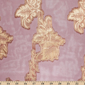 Leafy Vine Metallic Embroidered Chiffon Fabric SV580758 Orchid A9