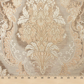 Floral Bouquet Extra Wide Metallic Damask Upholstery Jacquard Fabric SV581128 Beige 4