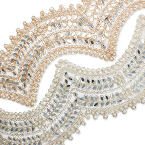 4 Inch Floral Mirror Beaded Rhinestone Metallic Corded Mesh Trim Group