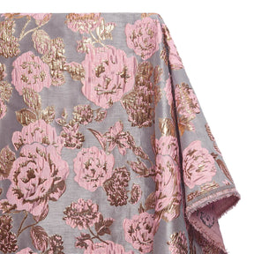 Rose Floral Plain Woven Crinkle Metallic Brocade Jacquard Fabric SV580727 Pink Silver A1