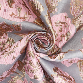 Rose Floral Plain Woven Crinkle Metallic Brocade Jacquard Fabric SV580727 Pink Silver A2