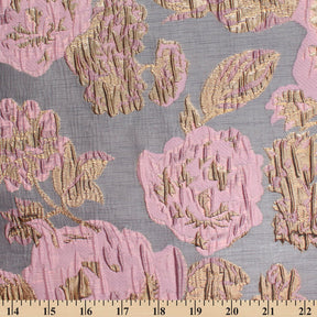 Rose Floral Plain Woven Crinkle Metallic Brocade Jacquard Fabric SV580727 Pink Silver A9