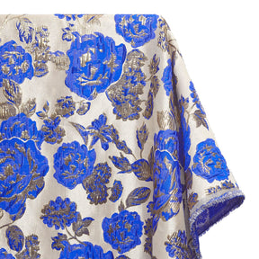 Rose Floral Plain Woven Crinkle Metallic Brocade Jacquard Fabric SV580730 Royal Blue Gold A1