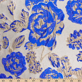 Rose Floral Plain Woven Crinkle Metallic Brocade Jacquard Fabric SV580730 Royal Blue Gold A9