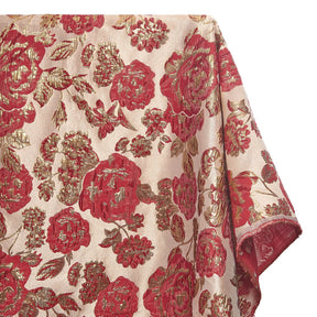 Rose Floral Plain Woven Crinkle Metallic Brocade Jacquard Fabric SV580726 Red Gold A1