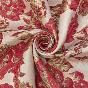 Rose Floral Plain Woven Crinkle Metallic Brocade Jacquard Fabric SV580726 Red Gold A2