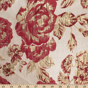 Rose Floral Plain Woven Crinkle Metallic Brocade Jacquard Fabric SV580726 Red Gold A9