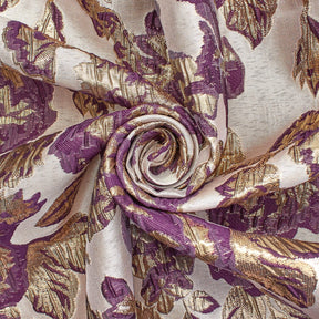 Rose Floral Plain Woven Crinkle Metallic Brocade Jacquard Fabric SV580728 Plum Gold A2