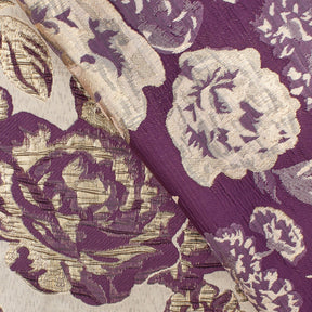 Rose Floral Plain Woven Crinkle Metallic Brocade Jacquard Fabric SV580728 Plum Gold A3