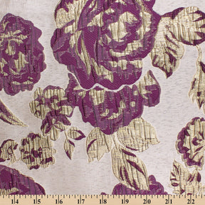 Rose Floral Plain Woven Crinkle Metallic Brocade Jacquard Fabric SV580728 Plum Gold A9