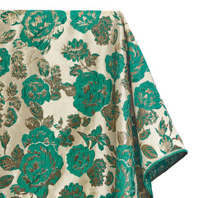 Rose Floral Plain Woven Crinkle Metallic Brocade Jacquard Fabric SV580729 Green Gold A1