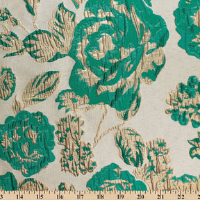 Rose Floral Plain Woven Crinkle Metallic Brocade Jacquard Fabric SV580729 Green Gold A9