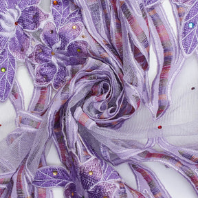 Floral Rhinestone Embroidery With Patches On Sparkled Tulle Fabric SV576132 Lilac 2