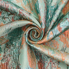 Abstract Plain Woven Crinkle Metallic Brocade Jacquard Fabric SV580736 Sage / Orange 2