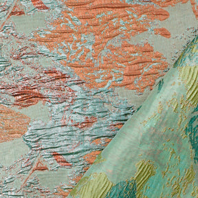 Abstract Plain Woven Crinkle Metallic Brocade Jacquard Fabric SV580736 Sage / Orange 3