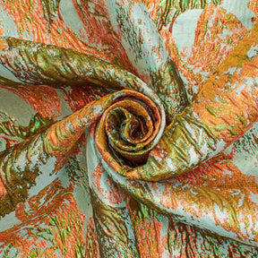 Abstract Plain Woven Crinkle Metallic Brocade Jacquard Fabric SV580737 Olive / Orange 2