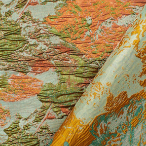 Abstract Plain Woven Crinkle Metallic Brocade Jacquard Fabric SV580737 Olive / Orange 3