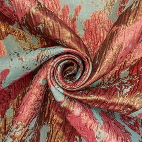 Abstract Plain Woven Crinkle Metallic Brocade Jacquard Fabric SV580738 Sage / Coral 2