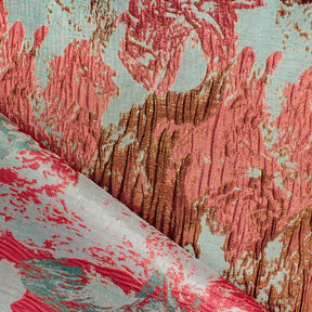 Abstract Plain Woven Crinkle Metallic Brocade Jacquard Fabric SV580738 Sage / Coral 3