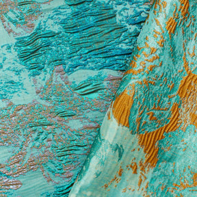 Abstract Plain Woven Crinkle Metallic Brocade Jacquard Fabric SV580739 Mint / Rust 3