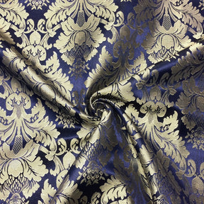 Extra Wide Floral Damask Upholstery Jacquard Fabric SV571010 Navy Blue / Gold 2